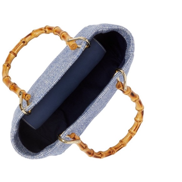 J. McLaughlin Cindy blue tweed bamboo handles handbag Like New - Picture 2 of 14